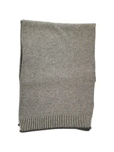 Alpha Studio Mélange-effect Ribbed-trim Scarf In Gray