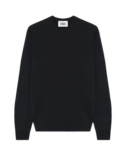 Alpha Studio Men's Merino Wool Crewneck Sweater In Blu Notte