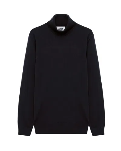 Alpha Studio Men's Merino Wool Turtleneck Sweater In Blu Notte