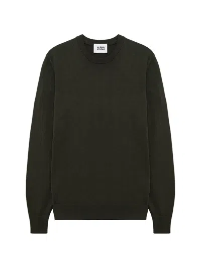 Alpha Studio Merino Wool Crew-neck Sweater In Green