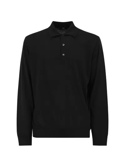Alpha Studio Merino Wool Knitted Polo Shirt In 블랙
