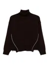Alpha Studio High Neck Brown Merino Wool Sweater In Black