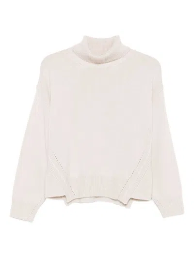 Alpha Studio Merino Wool Turtleneck Sweater In White