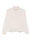 Alpha Studio Relaxed Fit White Merino Wool Sweater In White