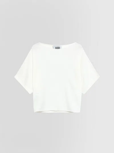 Alpha Studio Mesh With White Woman Boat Neck