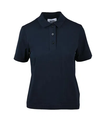 Alpha Studio Midnight Blue Cotton Elastane Stretch Polo Shirt In Black