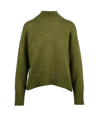 Alpha Studio Mock Neck Sweater With Ribbed Texture And Relaxed Fit In Green