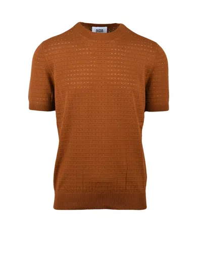 Alpha Studio Multicolor Cotton Polyester Crew Neck Knitwear Top In Brown