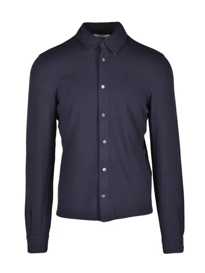 Alpha Studio Navy Blue Cotton Elastane Men Shirt In Black