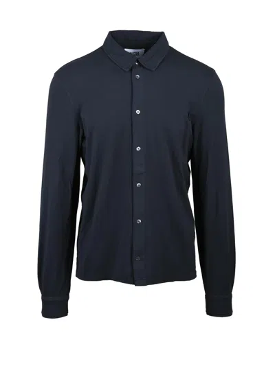 Alpha Studio Navy Blue Cotton Elastane Shirt