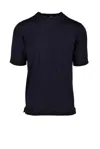 Alpha Studio Navy Blue Merino Wool Top In Black