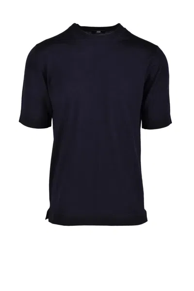 Alpha Studio Navy Blue Merino Wool Top In Black