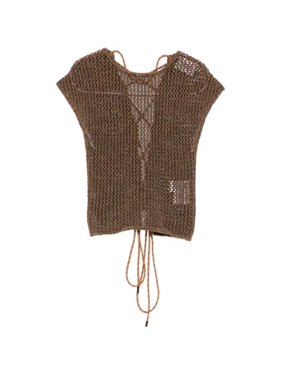 Alpha Studio Open-knit Top In Brown