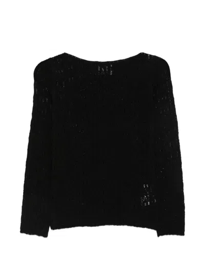 Alpha Studio Open-knit Boat-neck Sweater In Black