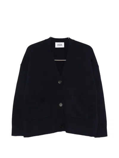 Alpha Studio Patch-pocket Knitted Cardigan In Blau