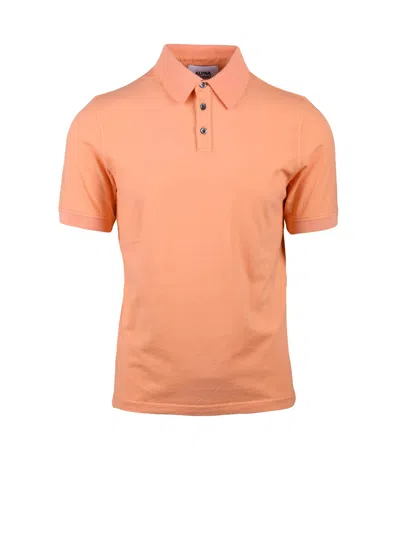 Alpha Studio Peach Cotton Stretch Polo In Orange
