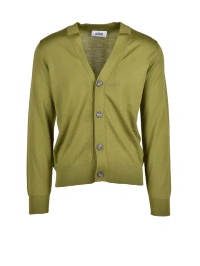 Alpha Studio Pistachio Green V-neck Extrafine Merino Wool Cardigan