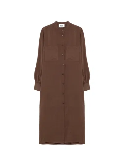 Alpha Studio Pocket Buttoned Shirt Dress In Brown