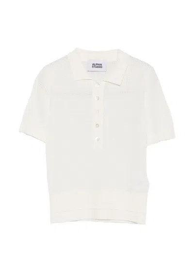 Alpha Studio Pointelle Polo Shirt In White