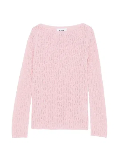 Alpha Studio Pointelle-knit Boat-neck Sweater In Pink