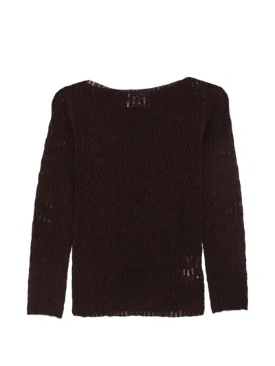 Alpha Studio Pointelle-knit Sweater In Brown