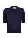 Alpha Studio Polo-collar Top In Blue