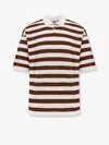 Alpha Studio Striped Cotton Crepe Polo Shirt In Brown