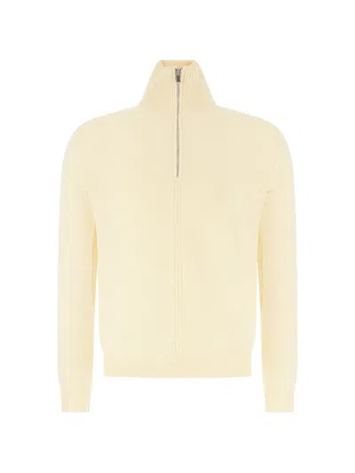 Alpha Studio Quarter-zip Ribbed-trim Sweater In Yellow