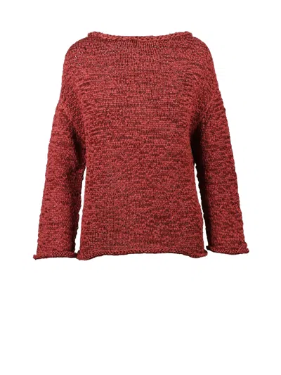 Alpha Studio Red Polyester Polyamide Braided Ribbon Knitwear In Brown