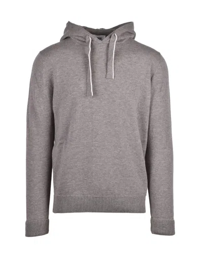 Alpha Studio Relaxed Fit Knit Sweatshirt With Hood And Ribbed Details In Gray