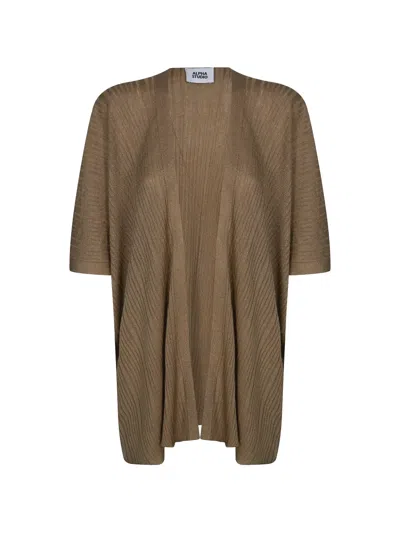 Alpha Studio Ribbed Cardigan In Brown