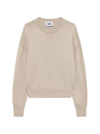 Alpha Studio Ribbed Hem Sweater In Neutral