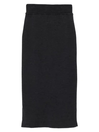 Alpha Studio Ribbed Wool Midi Skirt In Black