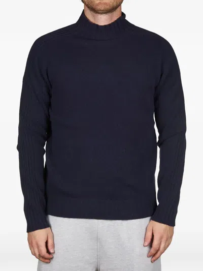 Alpha Studio Ribbed-knit Mock-neck Wool Sweater In Blue
