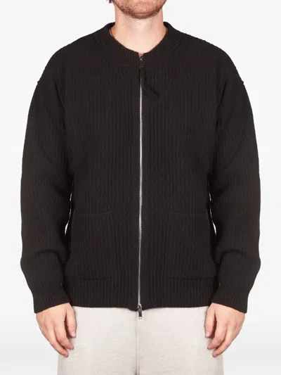 Alpha Studio Ribbed-knit Zip-up Sweater In Black