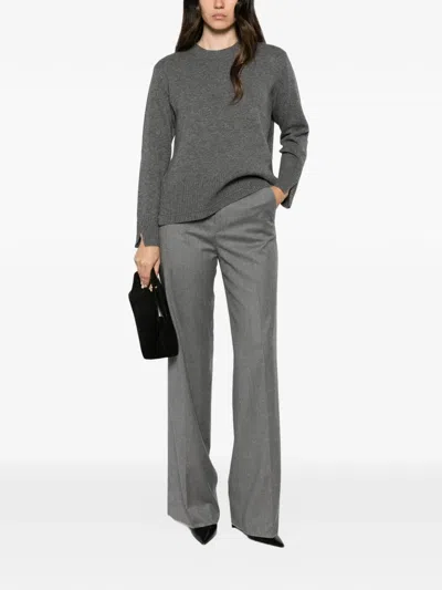 Alpha Studio Ribbed-trim Slit-cuff Sweater In Gray