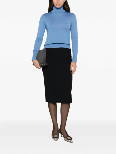 Alpha Studio Roll-neck Knitted Sweater In Blue