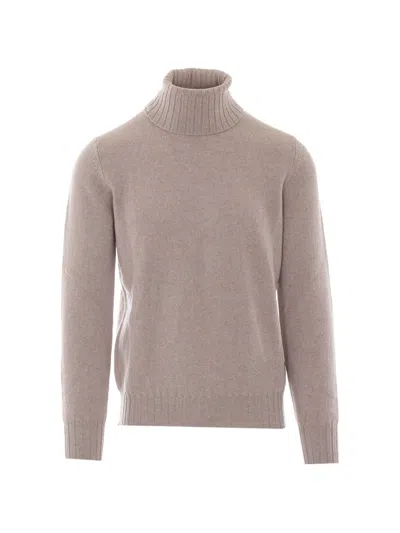 Alpha Studio Roll-neck Knitted Sweater In Neutral