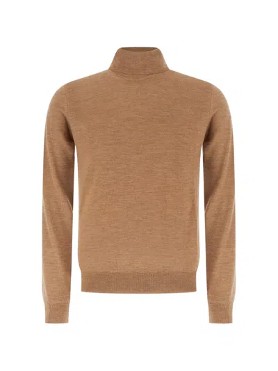 Alpha Studio Roll-neck Merino Sweater In Brown