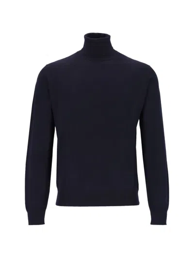 Alpha Studio Roll-neck Wool Sweater In Blue