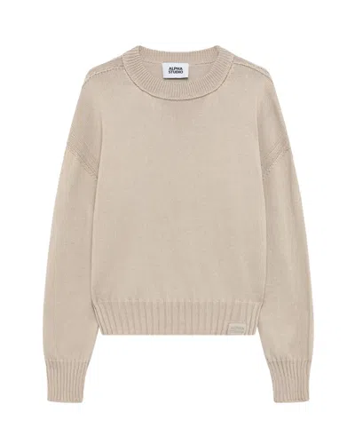 Alpha Studio Rope Crew Neck Sweater In Brown