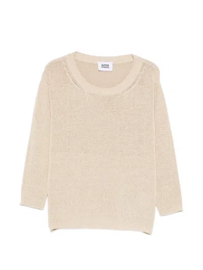 Alpha Studio Round-neck Sweater In Neutral