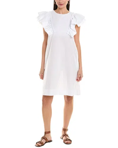 Alpha Studio Ruffle Sleeve Shift Dress In White