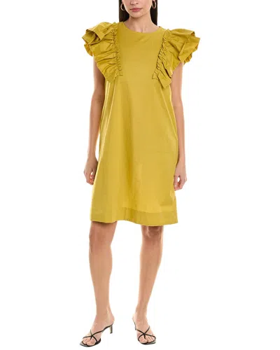 Alpha Studio Ruffle Sleeve Shift Dress In Yellow