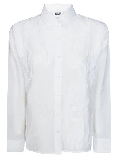 Alpha Studio Ruffled Cotton Sail Shirt For Women In White