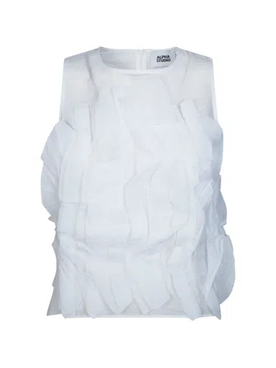 Alpha Studio Ruffled Sleeveless Cotton Top In White