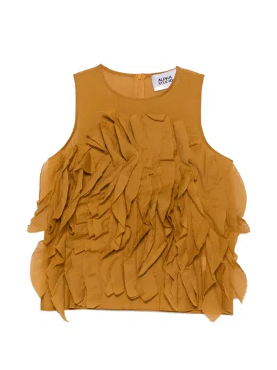 Alpha Studio Ruffled Top In Brown