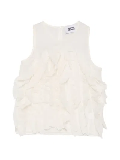 Alpha Studio Ruffled Top In White