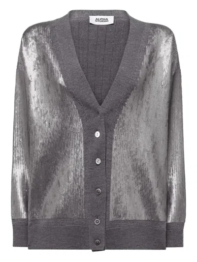 ALPHA STUDIO SEQUIN BUTTONED CARDIGAN