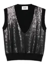 Alpha Studio Sequin-embellished V-neck Knitted Top In Black